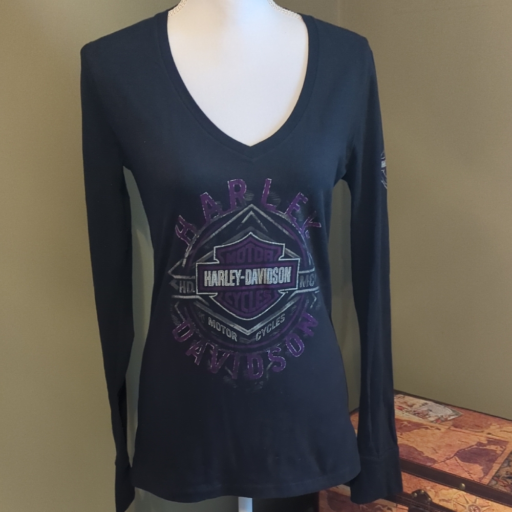 Harley-Davidson Purple and Black Fitted Long Sleeve Tee